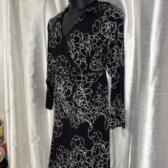 Vince Camuto Floral Black Long Sleeve Stretch Faux Wrap Women’s 2X Midi Dress - Picture 4 of 9